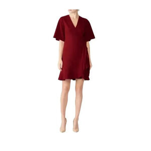 Stylestalker Red Burgundy Natalia Wrap Dress Short Sleeve V-neck Belted S RTR